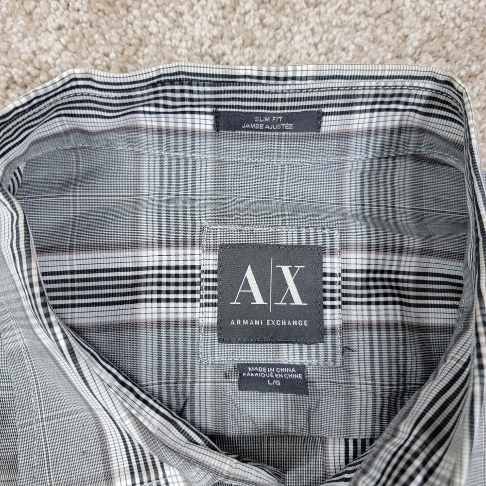 AX Armani Exchange Slim Fit Plaid Long Sleeve Button Down Shirt Men L - Picture 3 of 5